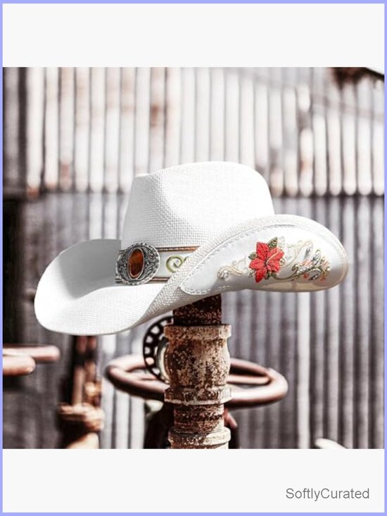 Embroidered Straw Western Cowboy Hat with Floral Design main image 4